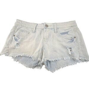 Mossimo Juniors Shorts Blue White Striped Distressed Denim Shorts Size 5 JJ3926